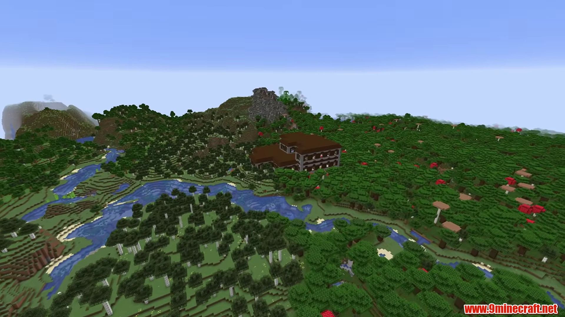 Spawn Woodland Mansion & River Crossing - Minecraft seed -3219832192046337609