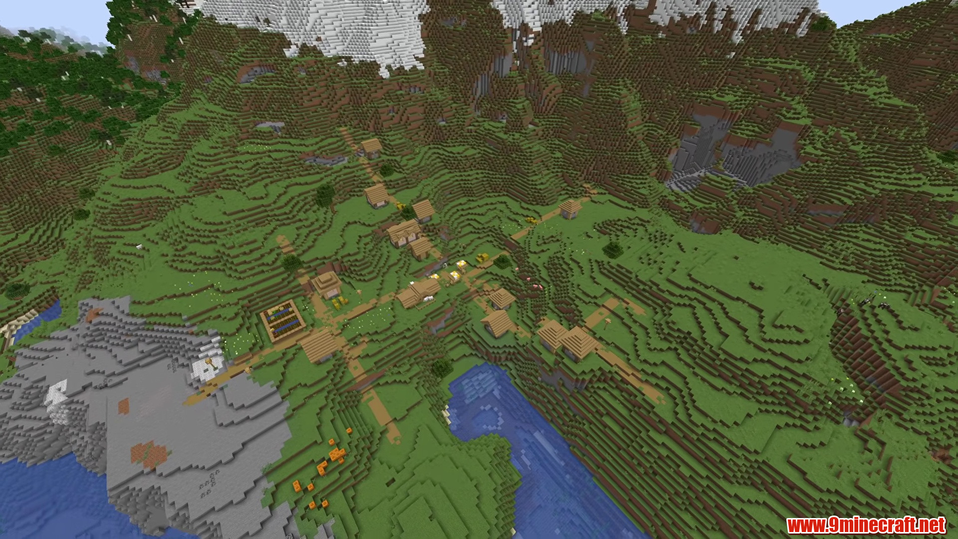 Alpine Jagged Peaks Valley Settlement - Minecraft seed -3644571153734489628