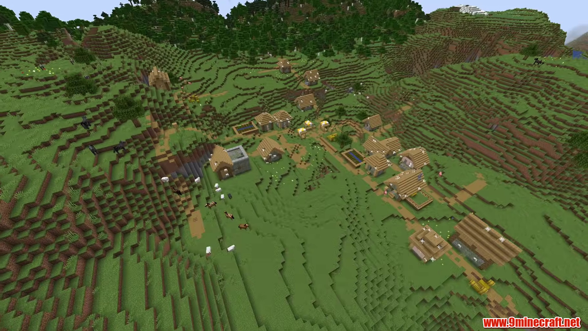 Cherry Blossom Snow Caldera & Hillside Village - Minecraft seed 296738340736093039
