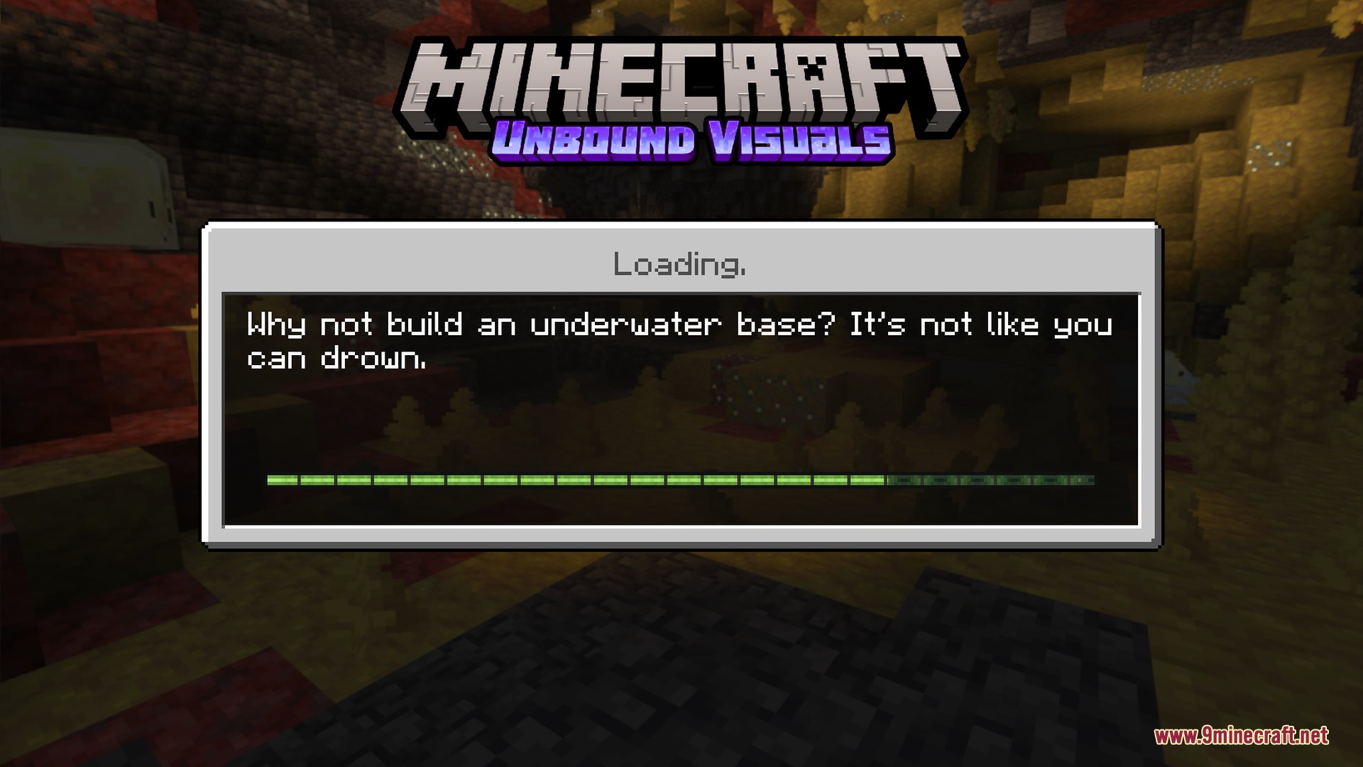 Unbound Visuals Shader loading screen showing the pack's own logo