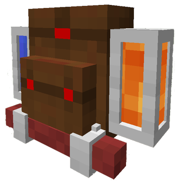 A large brown backpack with two lanterns.