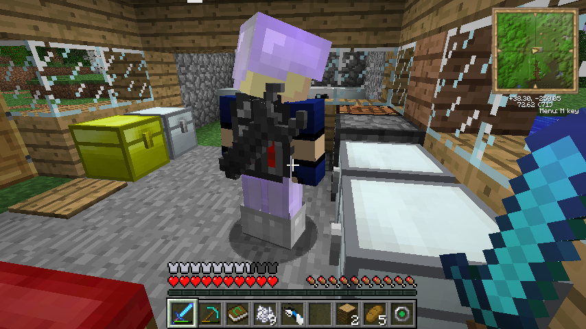 Player with gun and sword in house
