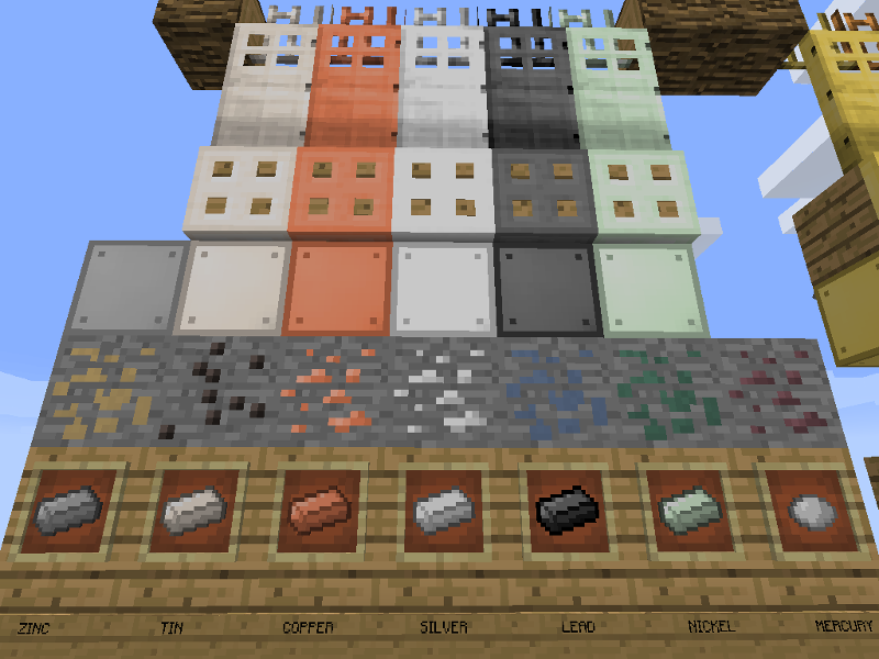 Various ores, ingots, and blocks