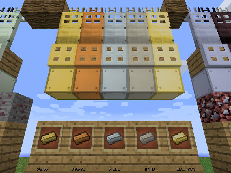 Various metal blocks and ingots displayed