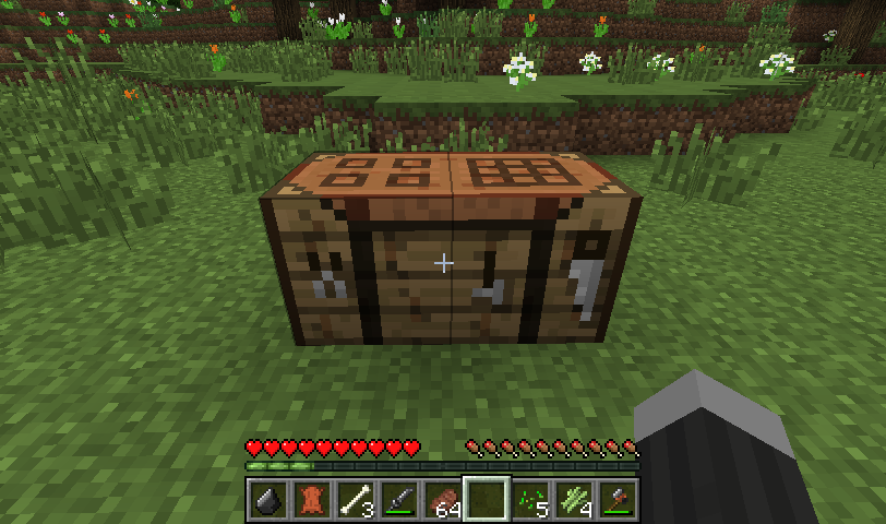 Crafting table in a grassy field