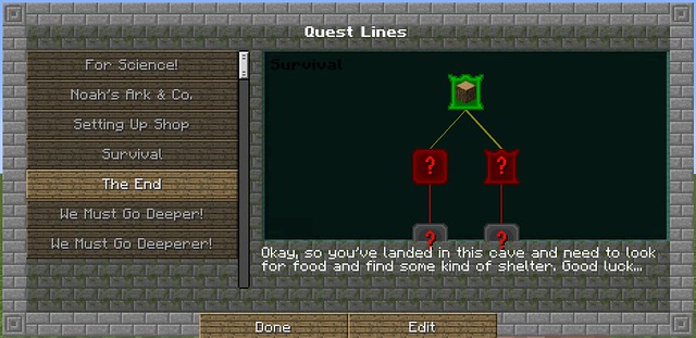Quest Lines GUI with Survival selected