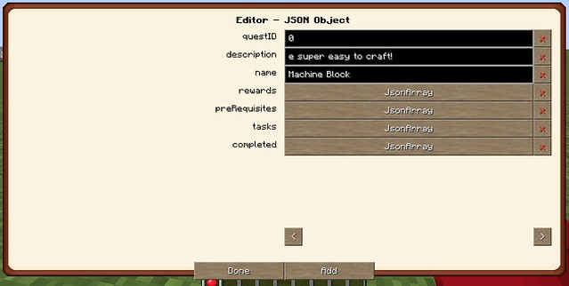 Minecraft quest editor for JSON object