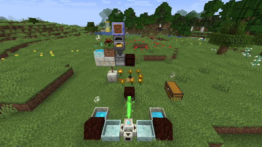 Automated crafting and processing setup in Minecraft