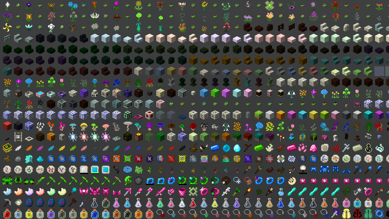 Large collection of Minecraft mod items