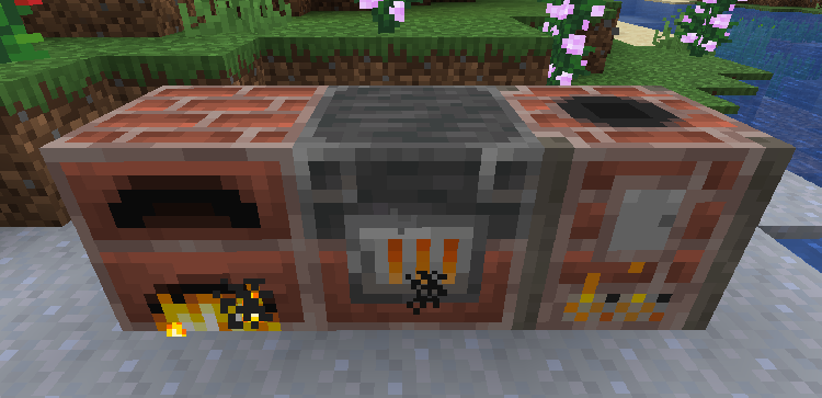 Three different types of furnaces burning