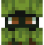 Pixelated green zombie-like face with brown eyes