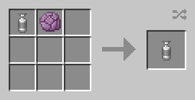 Crafting a purple dye bottle in Minecraft.