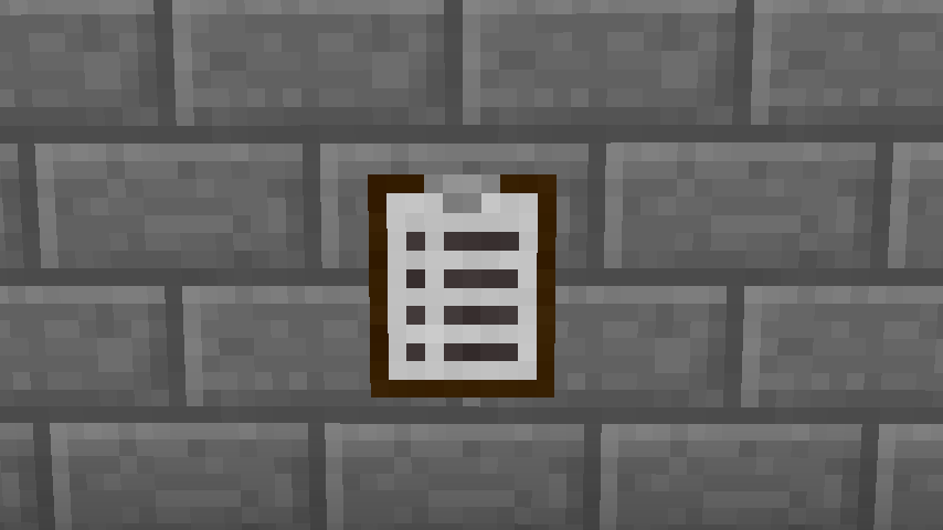 Clipboard item on a stone brick wall