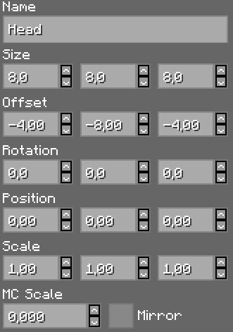 GUI for editing mob part properties