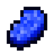 A glowing blue pixelated shard on black.