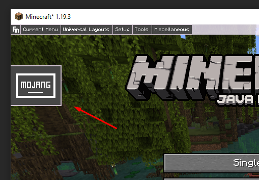 Mojang logo on Minecraft title screen