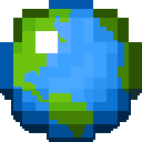 Pixelated Earth icon, blue and green