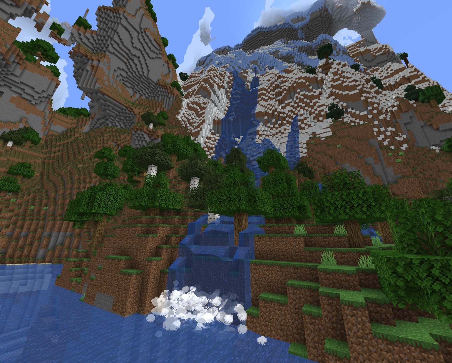 Beautiful mountainous landscape with waterfalls and trees