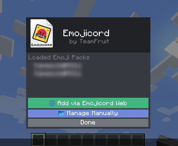 Emojicord mod GUI for managing emoji packs