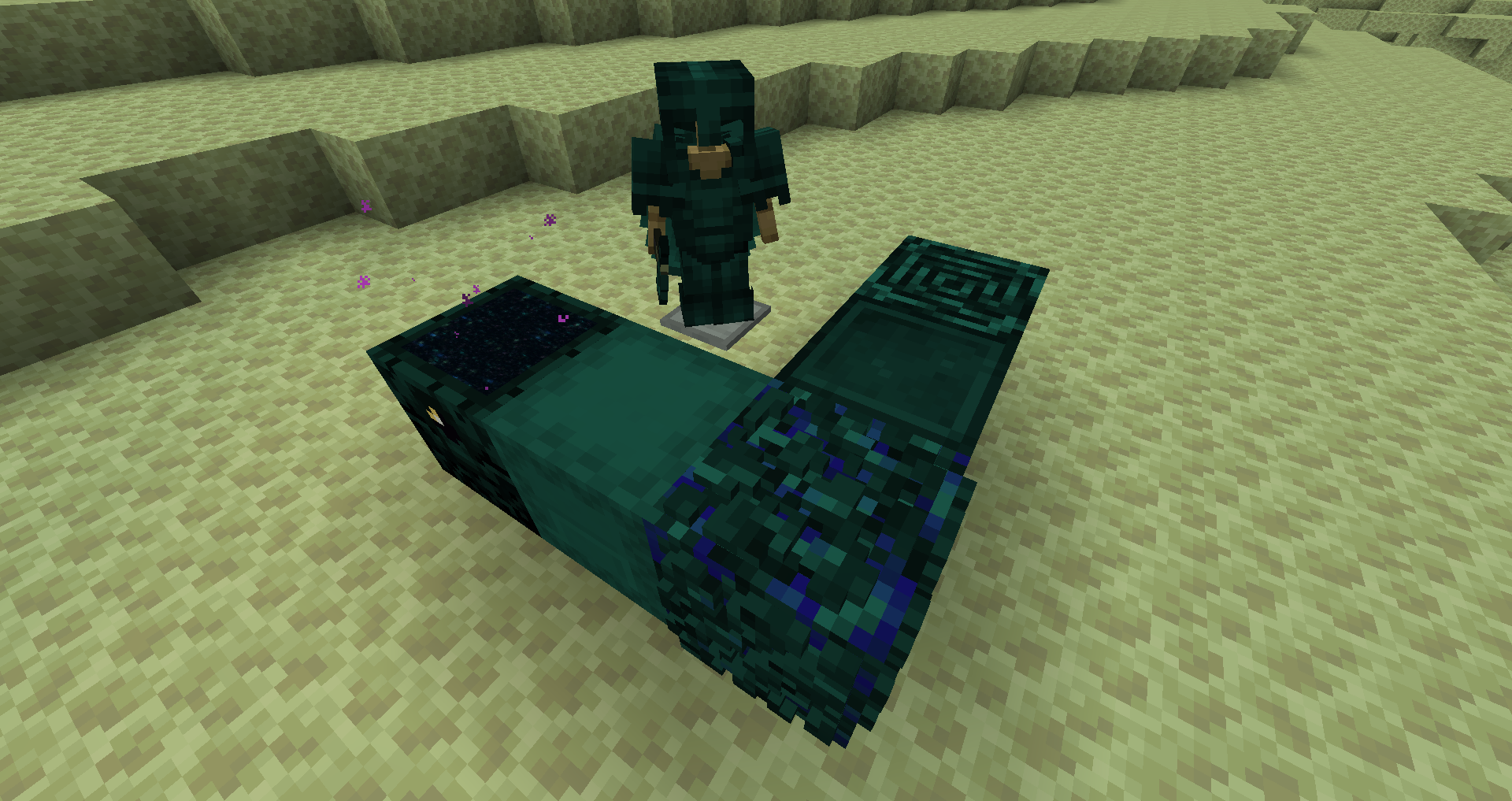 Player in armor next to End blocks
