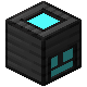 A dark gray block with blue accents.