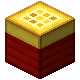 A red and gold block with dots