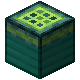 Green and dark teal block with glowing top