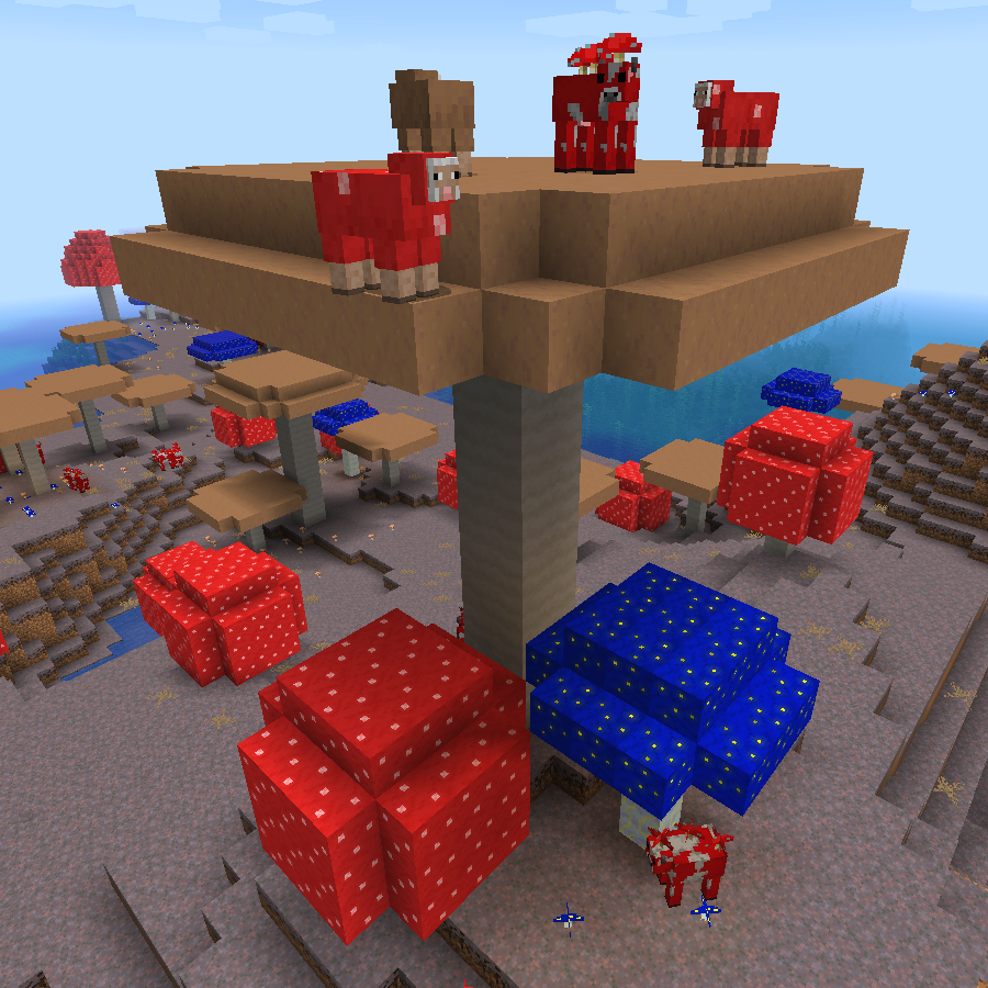 Mushroom Island with red and blue mushrooms