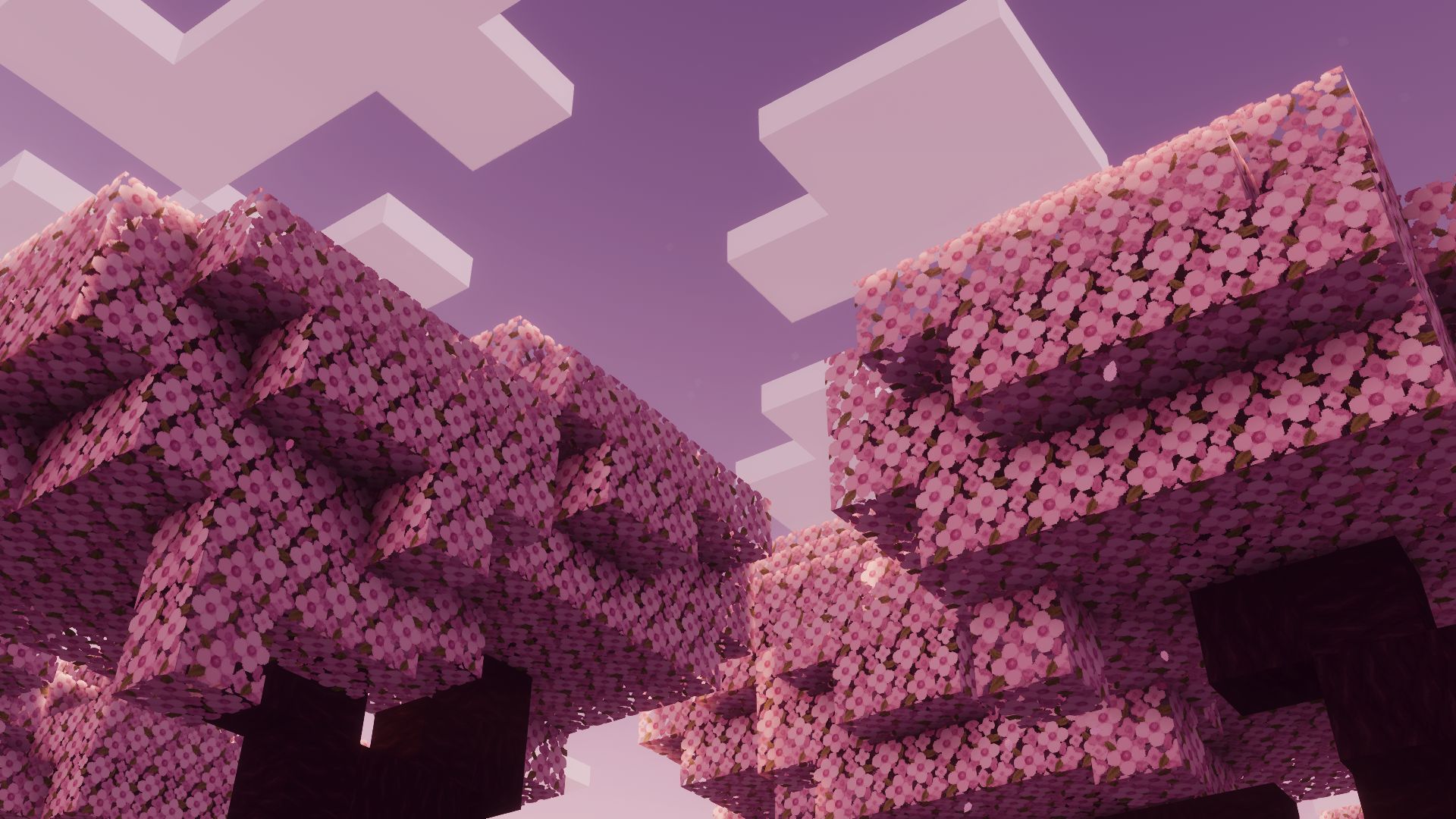 Pink trees under a purple sky