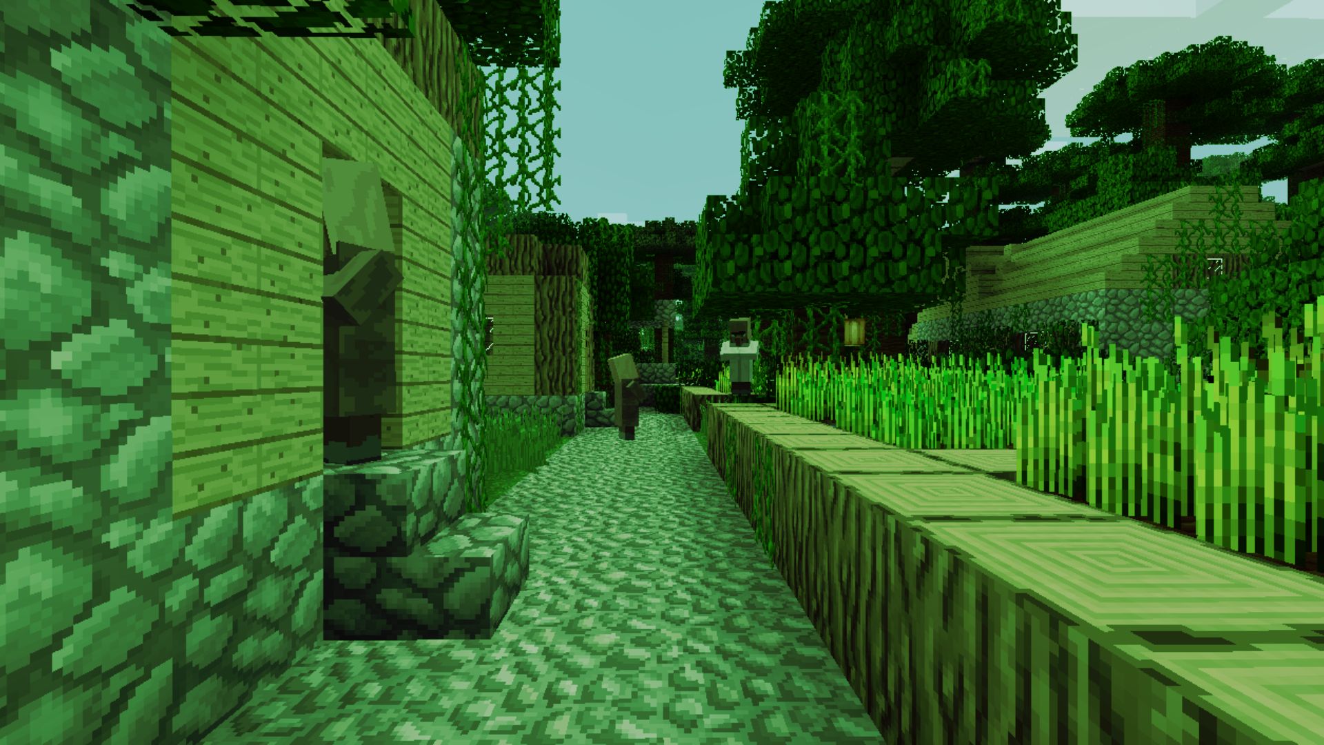 Night vision view of a village path