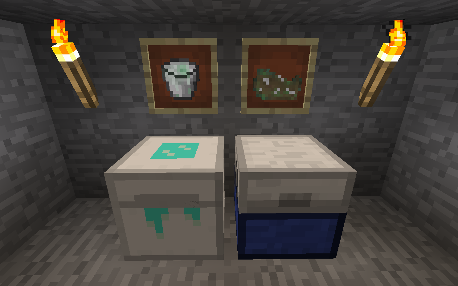 Two machines with items in item frames
