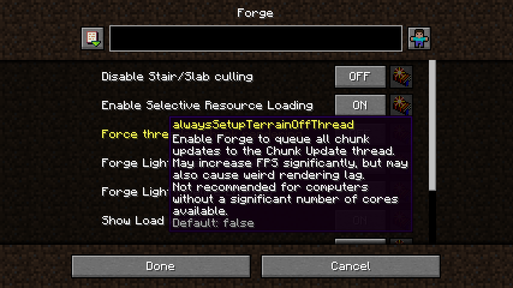 Forge mod configuration GUI with tooltip