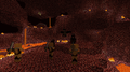 Three mobs in a dark, fiery cave