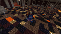 Player in a large, dark, patterned room