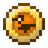 A golden, pixelated coin with a face.