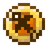 Golden coin with a black X mark