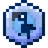 A blue pixelated dinosaur in a cube.