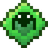 Green pixelated eye-like icon on black