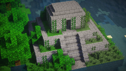 An ancient jungle temple structure in Minecraft.