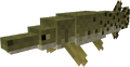 A pixelated brown fish-like creature in water.