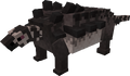 A dark, pixelated creature with blue glow