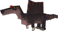 Black feathered dinosaur with red head crest