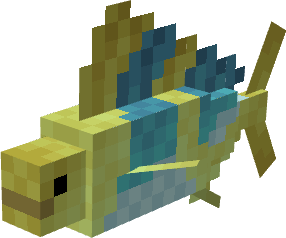 A pixelated yellow and blue fish.