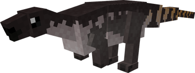 Dark gray Minecraft mob with white markings
