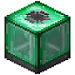 A green, translucent block with a dark symbol.