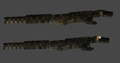 Two dark, segmented, mechanical arms