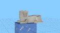 Small white structure on blue block