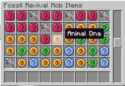 Fossil Revival Mob Items GUI with Animal DNA