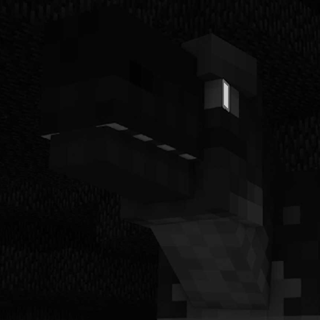 Dark, blocky creature with glowing eyes.