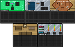 Five different Minecraft mod GUI interfaces